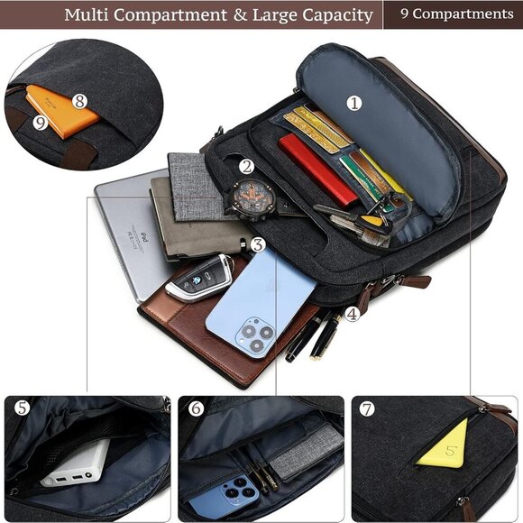 Mens Crossbody Shoulder Bag Canvas Messenger Bag Work Bag - Picture 4 of 7